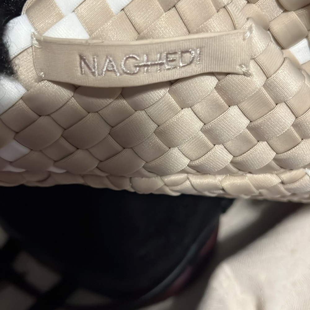 NAGHEDI NYC Elegant Tan Camel 
Women's St Barths Mini Rope Tote w/ White Details - Picture 8 of 8